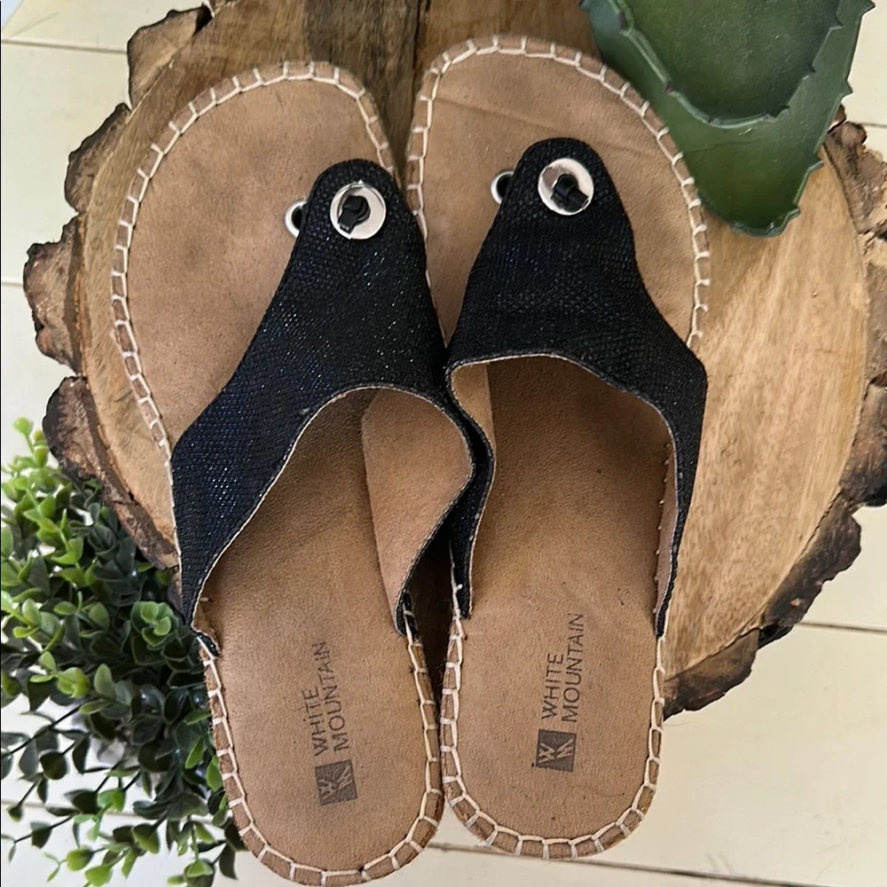 🆕 White Mountain Black and Tan Espadrille Slide Thong Sandals•Size 8 - Picture 4 of 16